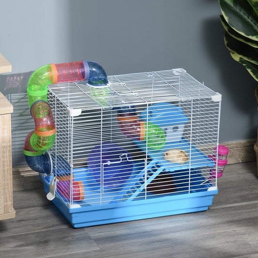 PawHut 18" 2-Tier Hamster Cage with Wheel and Water Bottle, Blue
