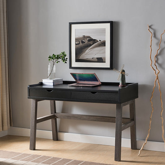 Two-Tone Black and Grey Writing Desk with Storage Drawers