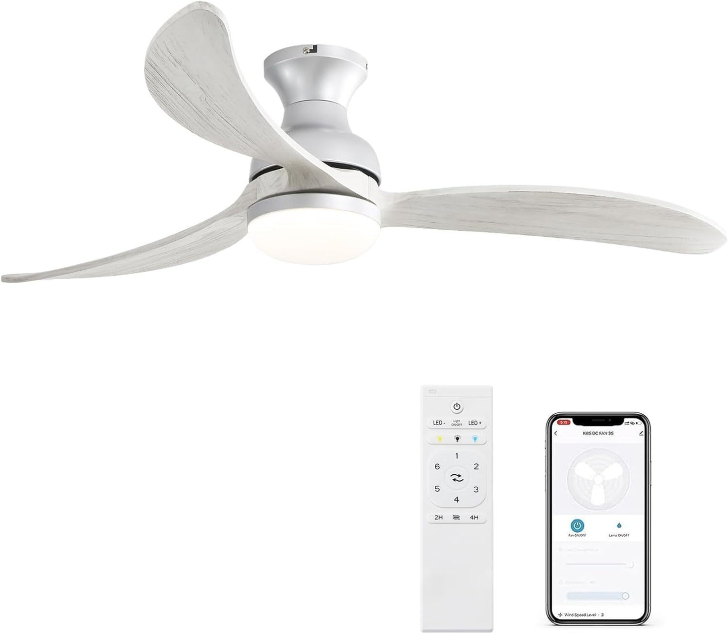 52 Inch High-Quality Wood Blade Ceiling Fan with Smart Control and Reversible DC Motor