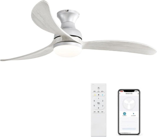 52 Inch High-Quality Wood Blade Ceiling Fan with Smart Control and Reversible DC Motor