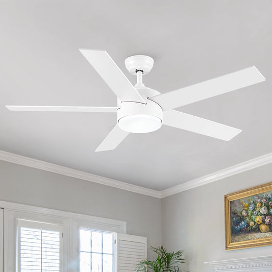 52 Inch Ceiling Fan with Integrated LED Light and White ABS Blades