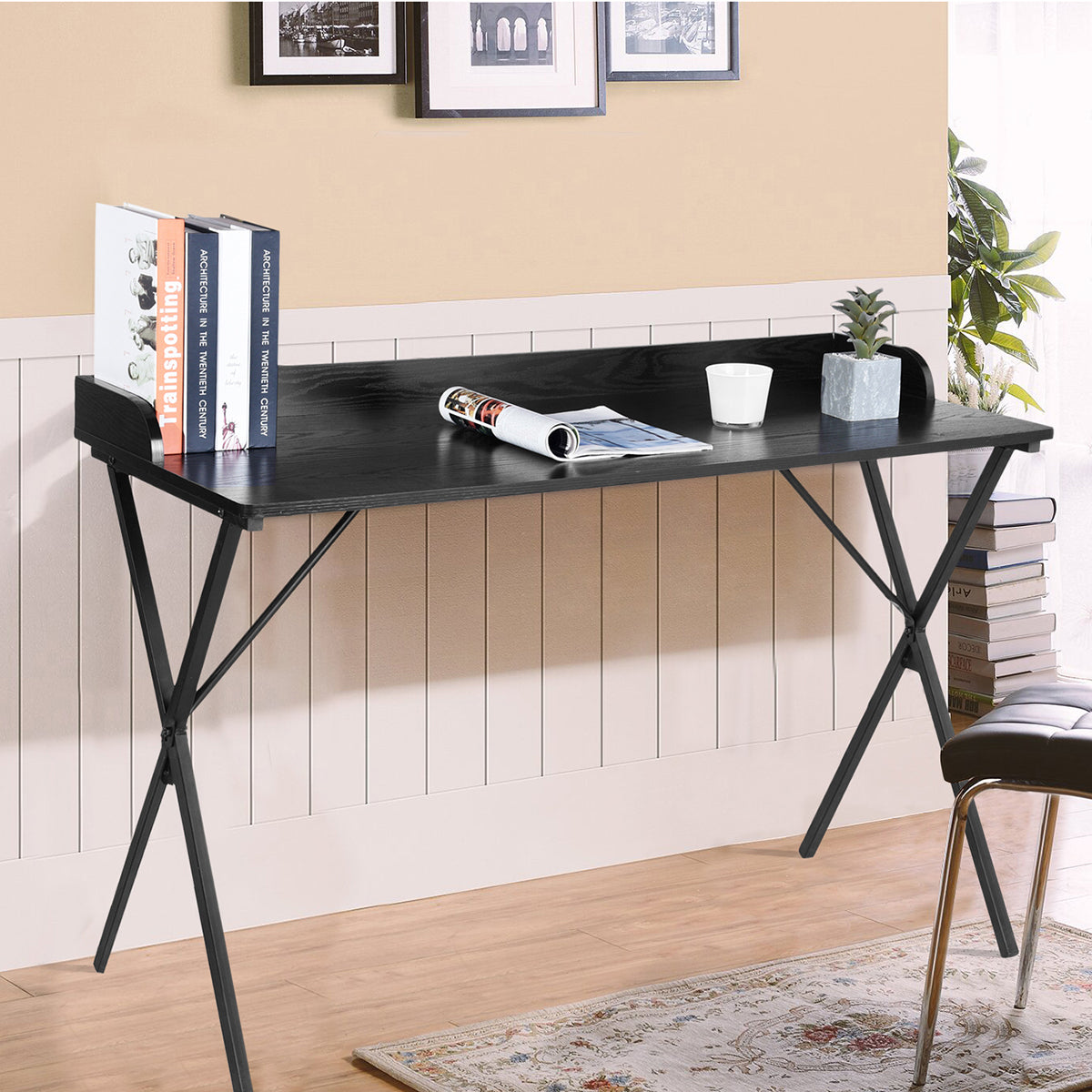 Black Rectangular Computer Desk with Metal Legs - 47.2 L