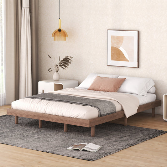 Modern Design Queen Floating Platform Bed Frame for Walnut Color