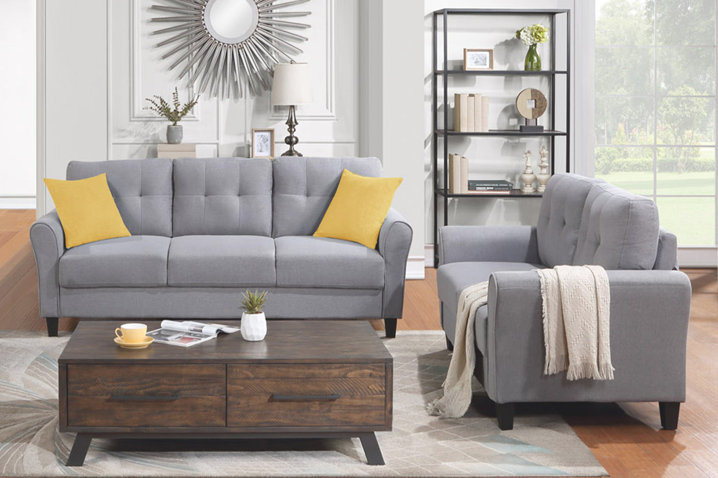 Modern Living Room Sofa Set Linen Upholstered Couch Furniture for Home or Office ,Light Grey,(2+3-Seat)