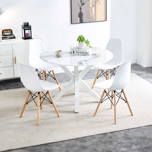Modern White Round Dining Set with Cross-leg Table