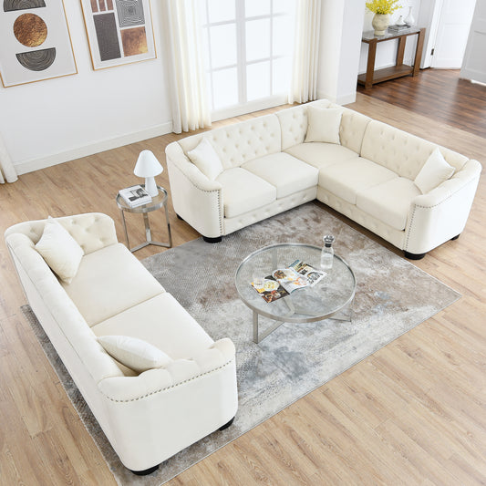 corner sofa+3-seater Combination sofa.Velvet beige