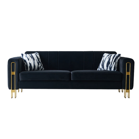 Modern Velvet Sofa 85.04 inch for Living Room Black Color