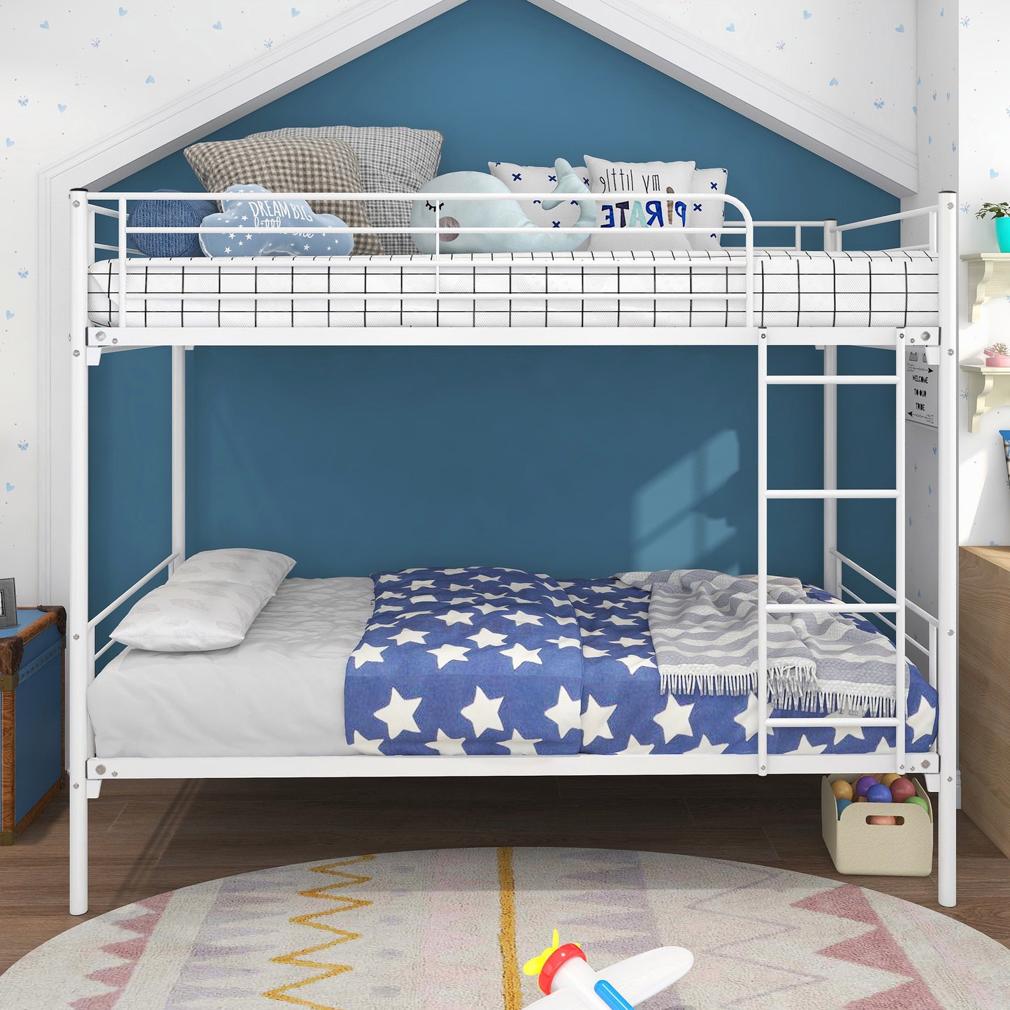 White Twin Metal Bunk Bed with Space-Saving Design