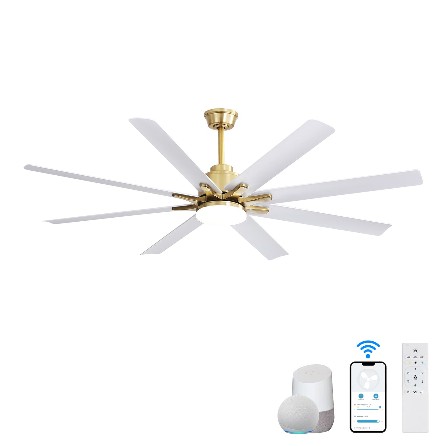 66 Modern Low Profile Ceiling Fan with Dimmable Lights, Remote Control, and Reversible DC Motor