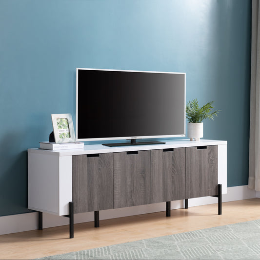 Two-Tone TV Stand Cabinet with White and Distressed Grey Finish