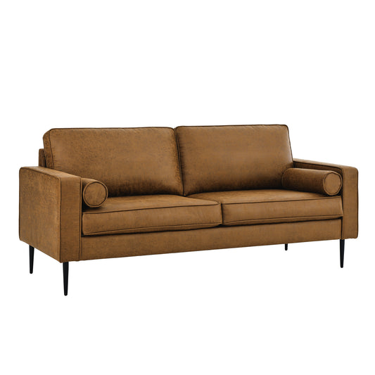 79-inch Large Brown Mid-Century Modern Couch with High-Tech Fabric Surface and Upholstered Cushions and Pillows