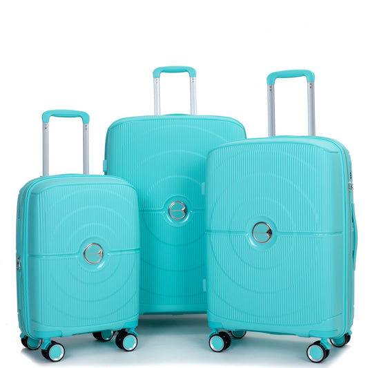 Expandable Hardshell Suitcase Double Spinner Wheels PP Luggage Sets Lightweight Durable Suitcase with TSA Lock,3-Piece Set (20/24/28) , Lake Blue