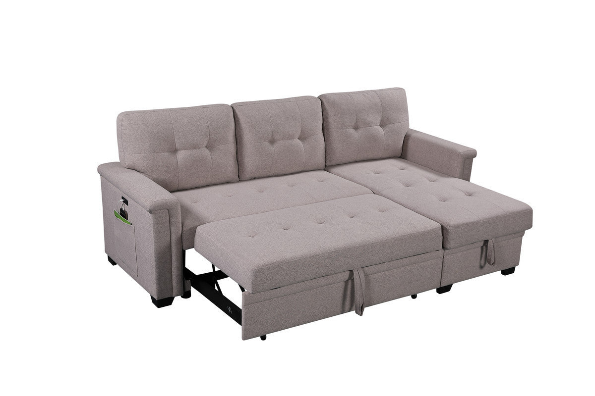 Nathan Light Gray L-Shaped Sleeper Sectional Sofa with Storage Chaise, USB Charging Ports and Pocket