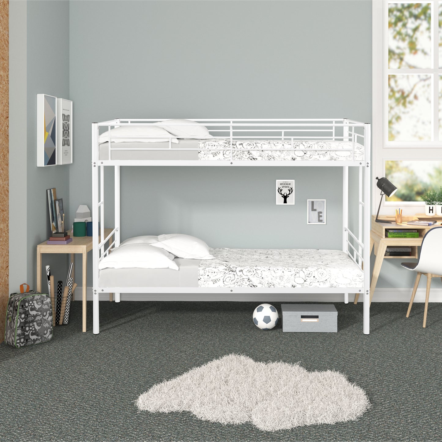 Durable Metal Twin Bunk Bed with Noise-Reduced Design