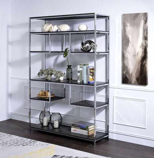 Vonara Bookshelf, Rustic Gray Oak & Chrome 92657