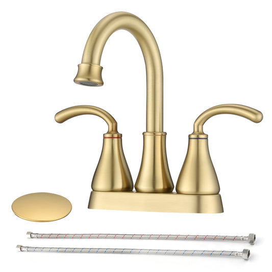 Brushed Golden Bathroom Sink Faucet with 2-Handle and Pop-up Drain