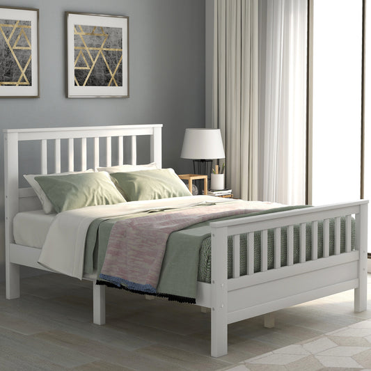 Wood Platform Bed with Headboard and Footboard, Full (White)