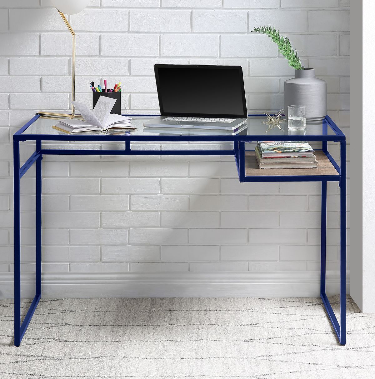 Yasin Blue Glass Modern Writing Desk