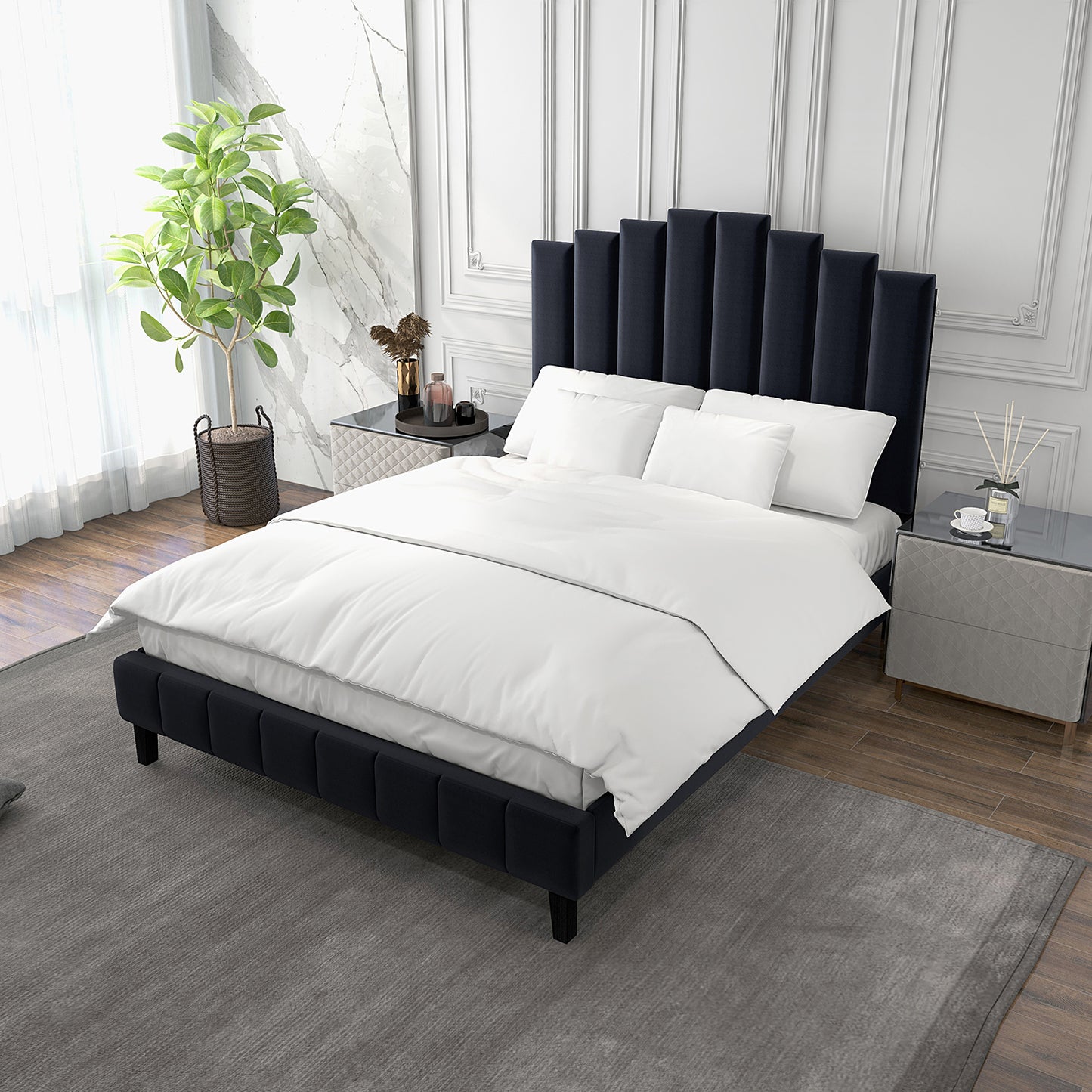 Pharsalia Tufted Upholstered Platform Bed with Headboard and Footboard