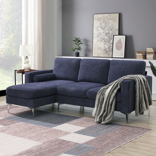 86 Modern Chenille Fabric Convertible Sectional Sofa with Reversible Chaise and 3-Seat Design