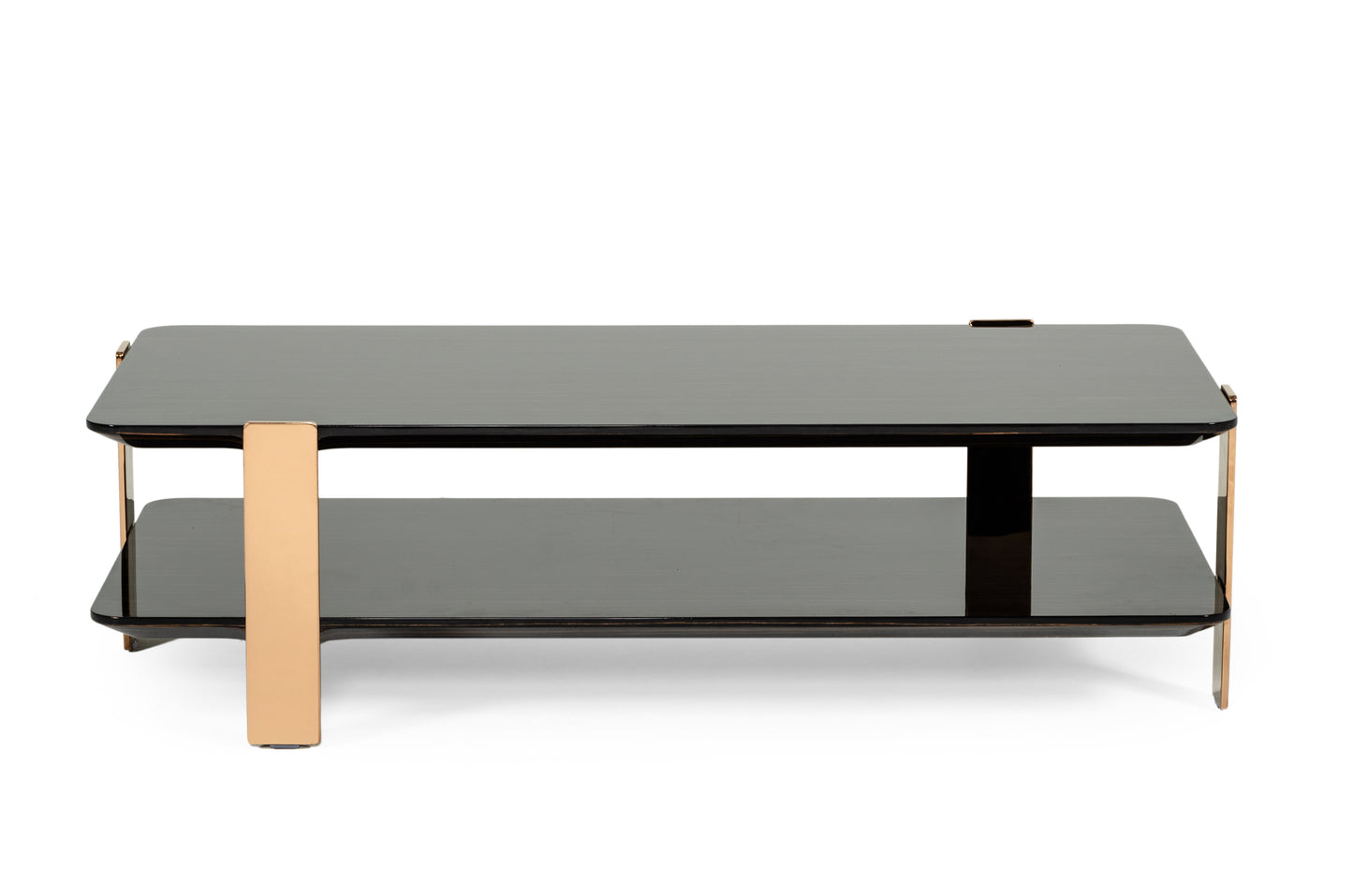 Leroy Modern Ebony & Rosegold Coffee Table with Stainless Steel Base