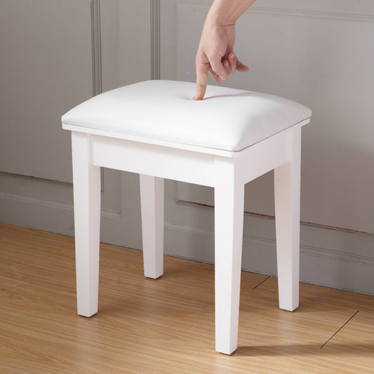 Vanity Stool Makeup Bench Dressing Stool with Cushion and Solid Legs,White