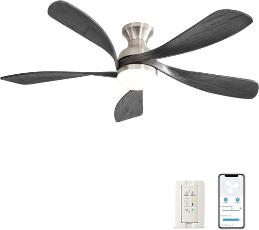 52 Inch Reversible Ceiling Fan with Modern Wooden Blades and Quiet DC Motor