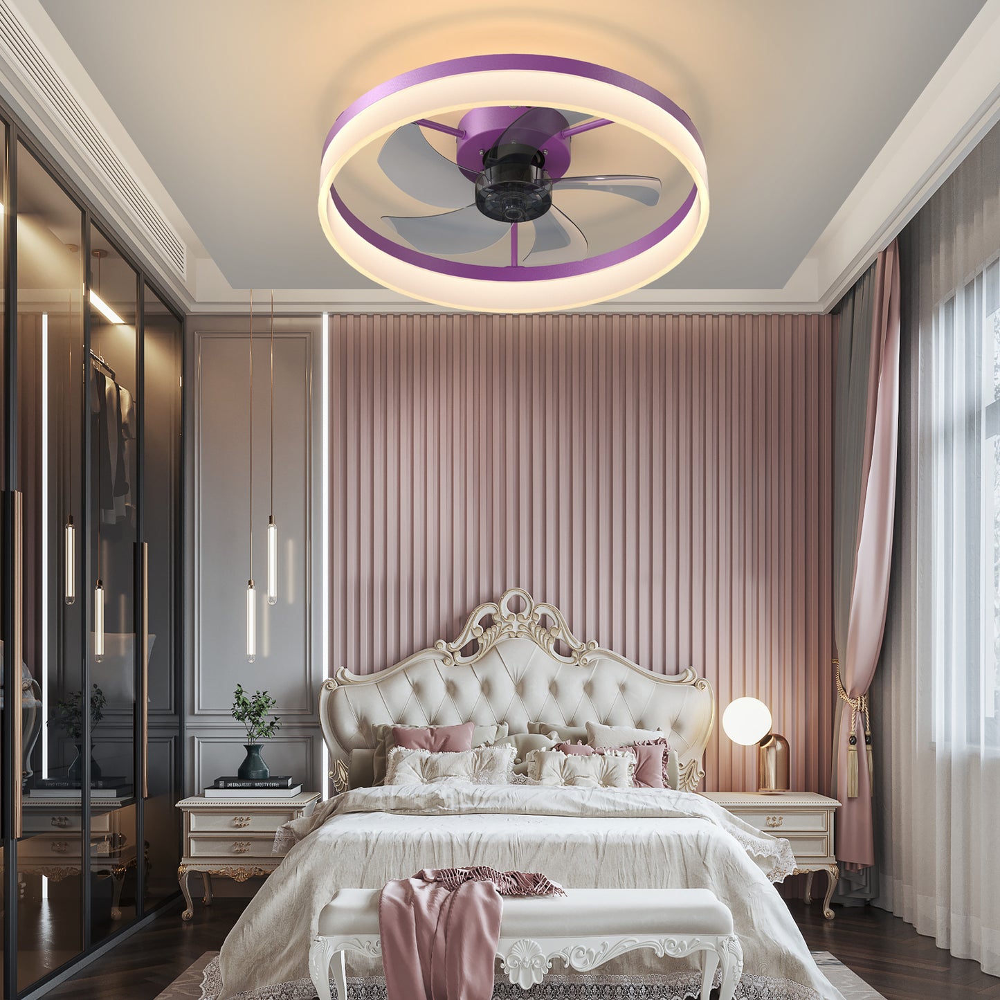 Purple Modern Ceiling Fan with Dimmable LED Lights