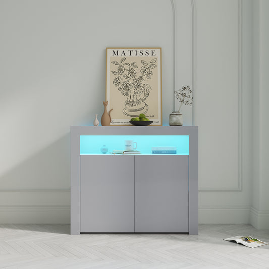 Black High Gloss Sideboard Storage Cabinet with LED Light and Modern Design