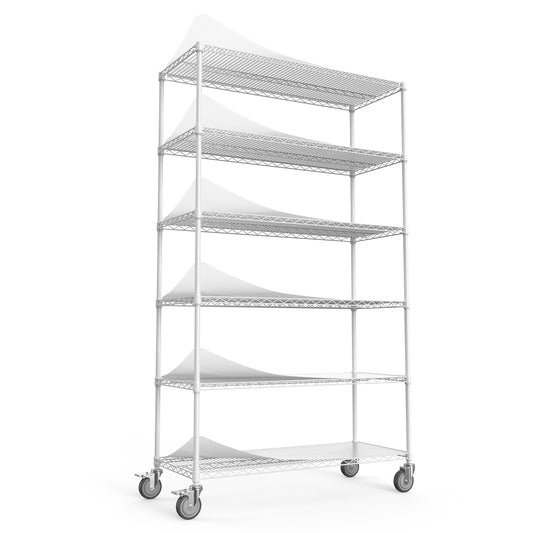 6 Tier Wire Shelving Unit, 6000 LBS NSF Height Adjustable Metal Garage Storage Shelves with Wheels, Heavy Duty Storage Wire Rack Metal Shelves - White - 204882