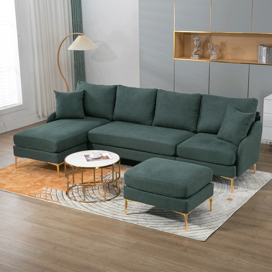 110'' Wide Customizable Reversible Sectional Sofa with Chaise Lounge in Green Polyester Blend