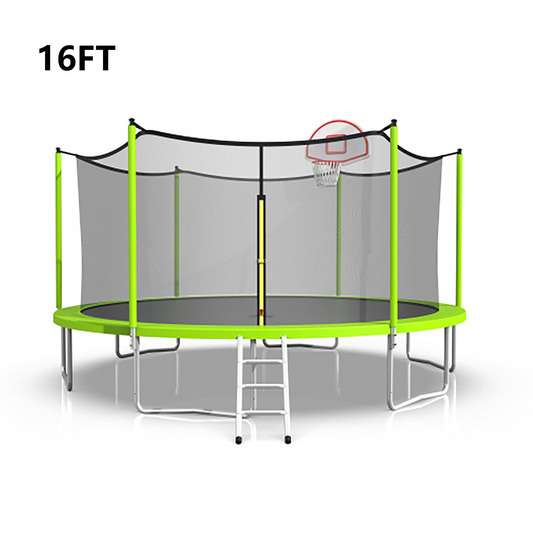 16ft Trampoline with Enclosure, New Upgraded Kids Outdoor Trampoline with Basketball Hoop and Ladder, Heavy-Duty Round Trampoline.