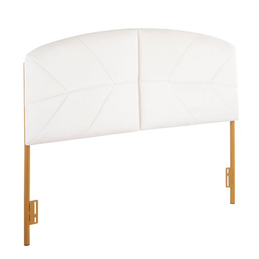 Lindsey Contemporary/Glam Queen Headboard in Gold Steel and Cream Velvet by LumiSource