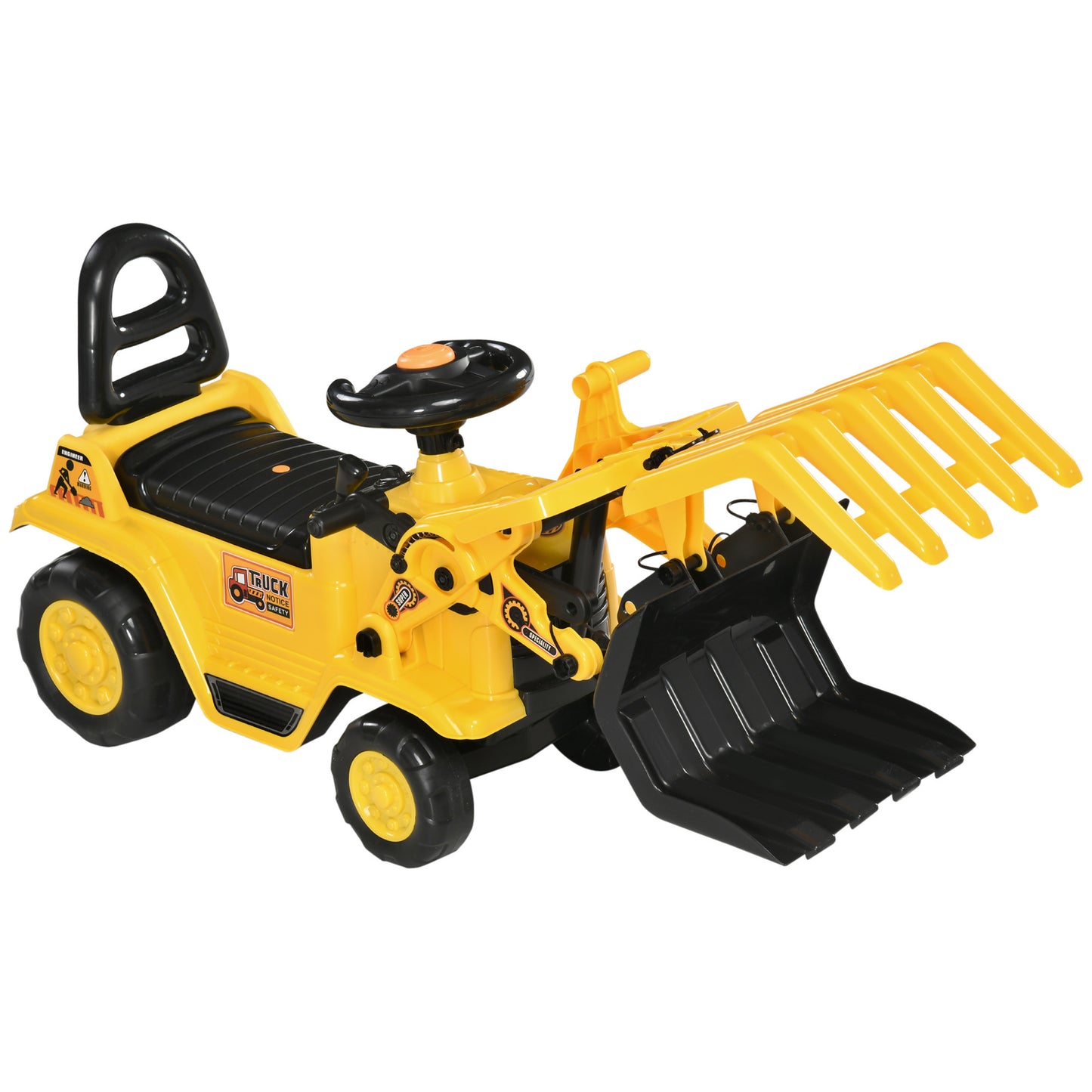 Kids Excavator Ride-on Pulling Cart with Sound Effects and Under-Seat Storage