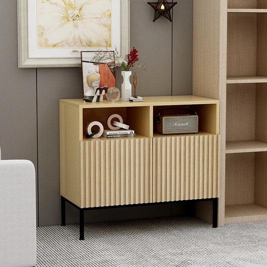 Modern Farmhouse Corner Storage Cabinet with Wavy Grain Design