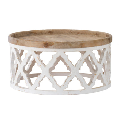 Elegant White Rustic Round Wooden Coffee Table - 31.9x31.9x15.7