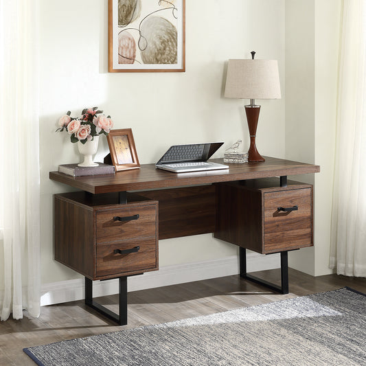 59-inch Brown Home Office Desk with Hanging Letter-size Files and Drawers