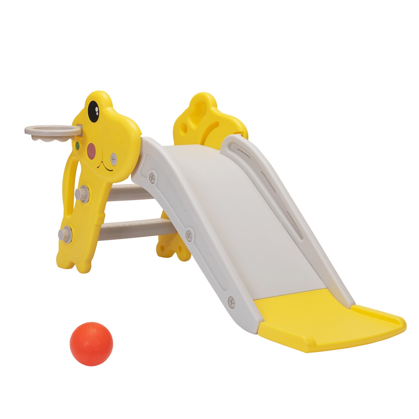 Yellow and Gray Kids Slide with Basketball Hoop for Indoor and Outdoor Play