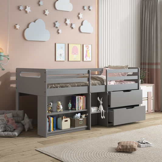 Fabiana Twin Loft Bed w/Storage, Gray Finish BD01375