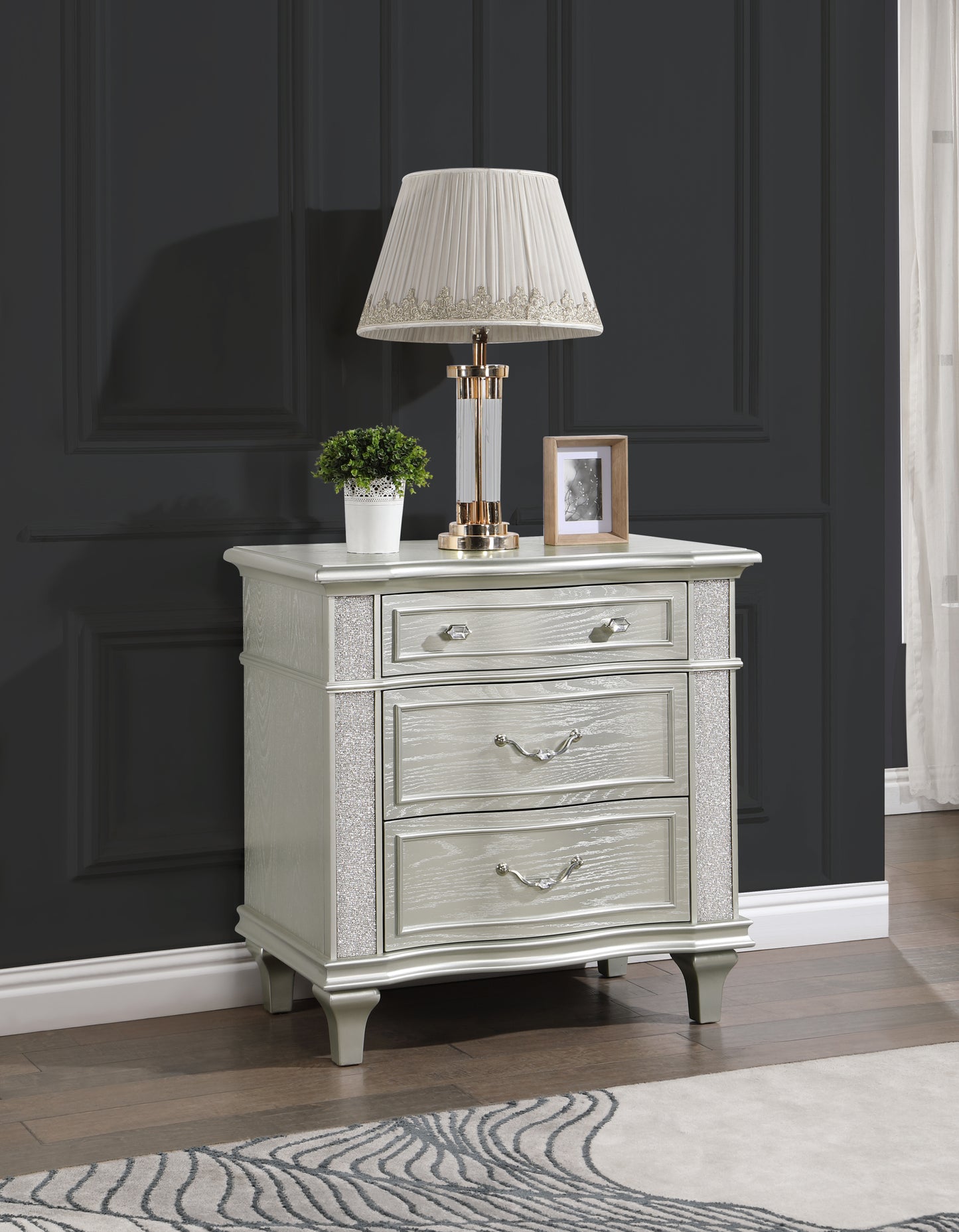 Paris Nightstand Made with Wood in Metallic Gray