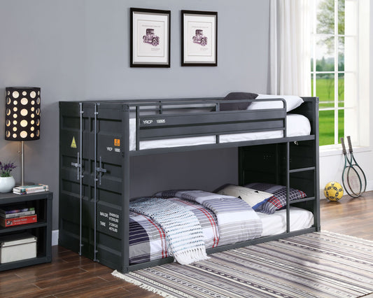 Gunmetal Cargo Twin Size Bunk Bed with Shipping Container Inspired Design