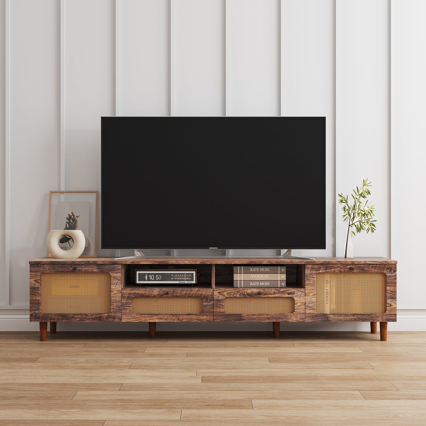 Rustic TV Stand with 2 Doors and 2 Open Shelves