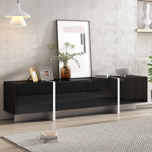 Contemporary High Gloss Black and White TV Stand with Ample Storage for TVs Up To 80