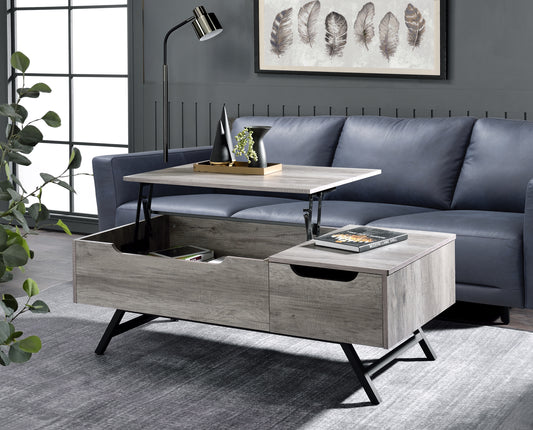 Gray Oak Finish Lift-Top Coffee Table with Storage by Throm LV00832