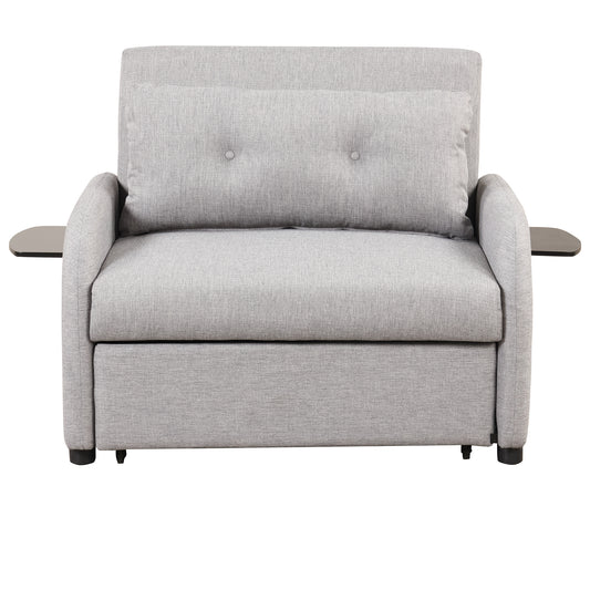 pull out sofa sleeper 3 in 1 with 2 wing table and usb charge for nap line fabric for living room recreation room grey