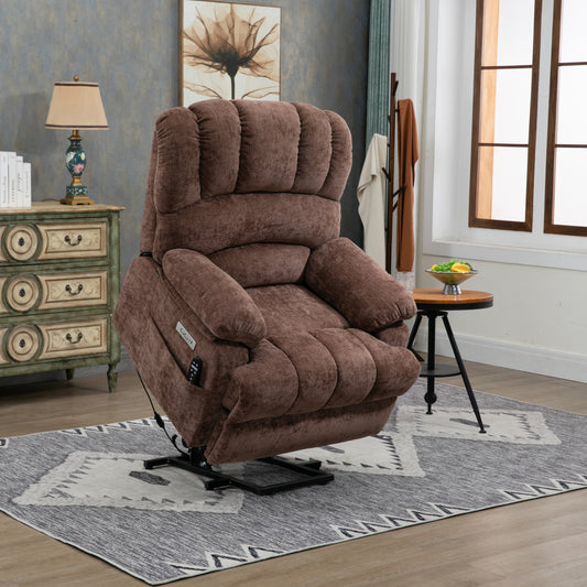 Brown Chenille Power Lift Recliner Chair with Vibration Massage and Lumbar Heating - Large Size