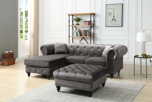 Nola G0350B-SC Velvet Dark Gray Sofa Chaise