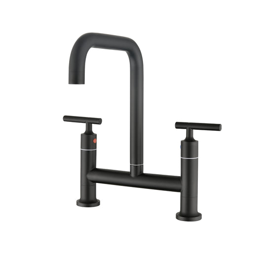 Double Handle Bridge Kitchen Faucet In Stainless Steel