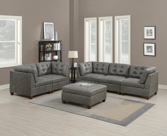 Antique Grey Modular Living Room Sofa Set With Breathable Leatherette, Tufted Detailing, and Modular Design