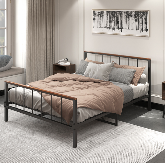 Metal Platform Bed frame with Headboard and Footboard,Sturdy Metal Frame,No Box Spring Needed(Queen)